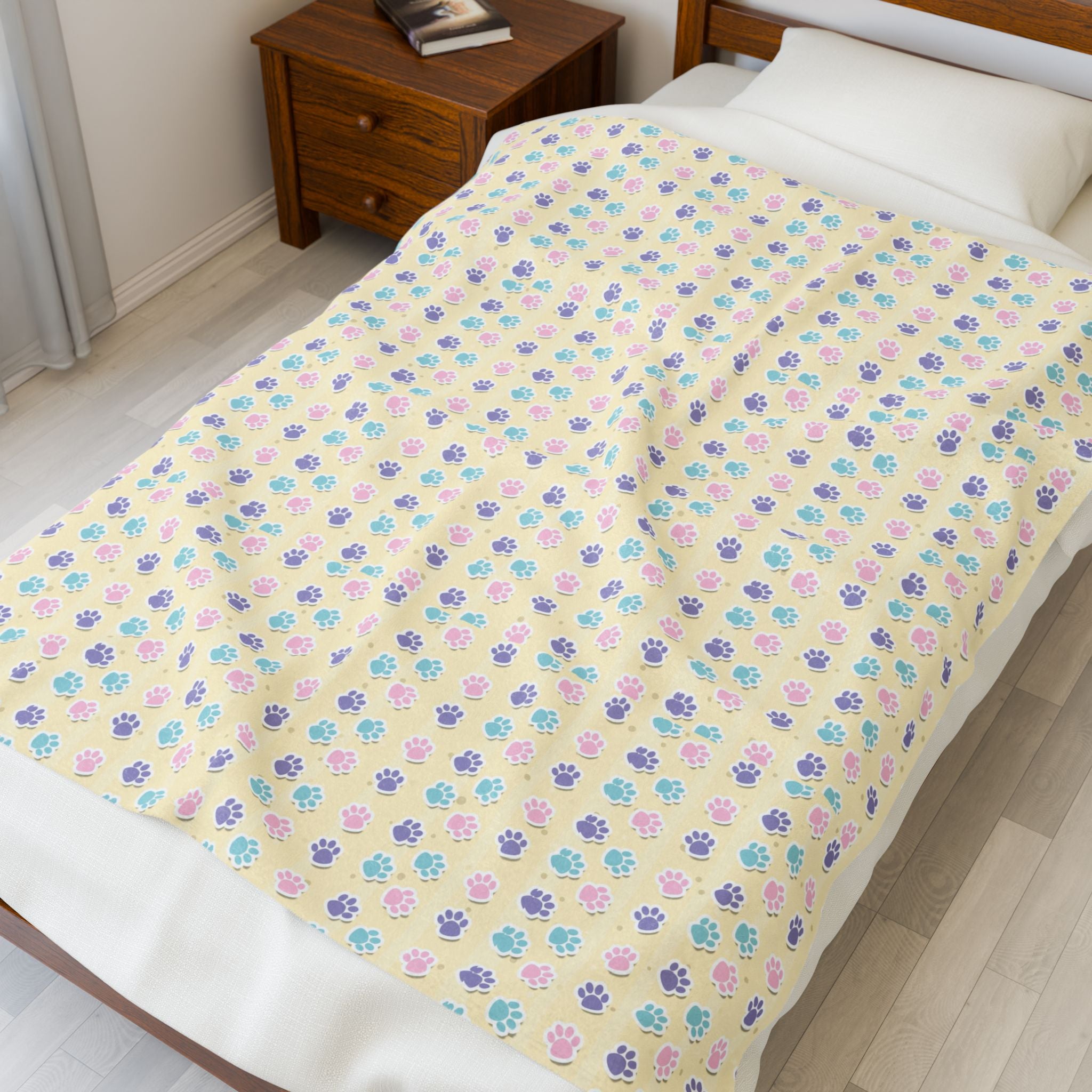 Pastel Paw Parade - Cozy Velveteen Plush Blanket