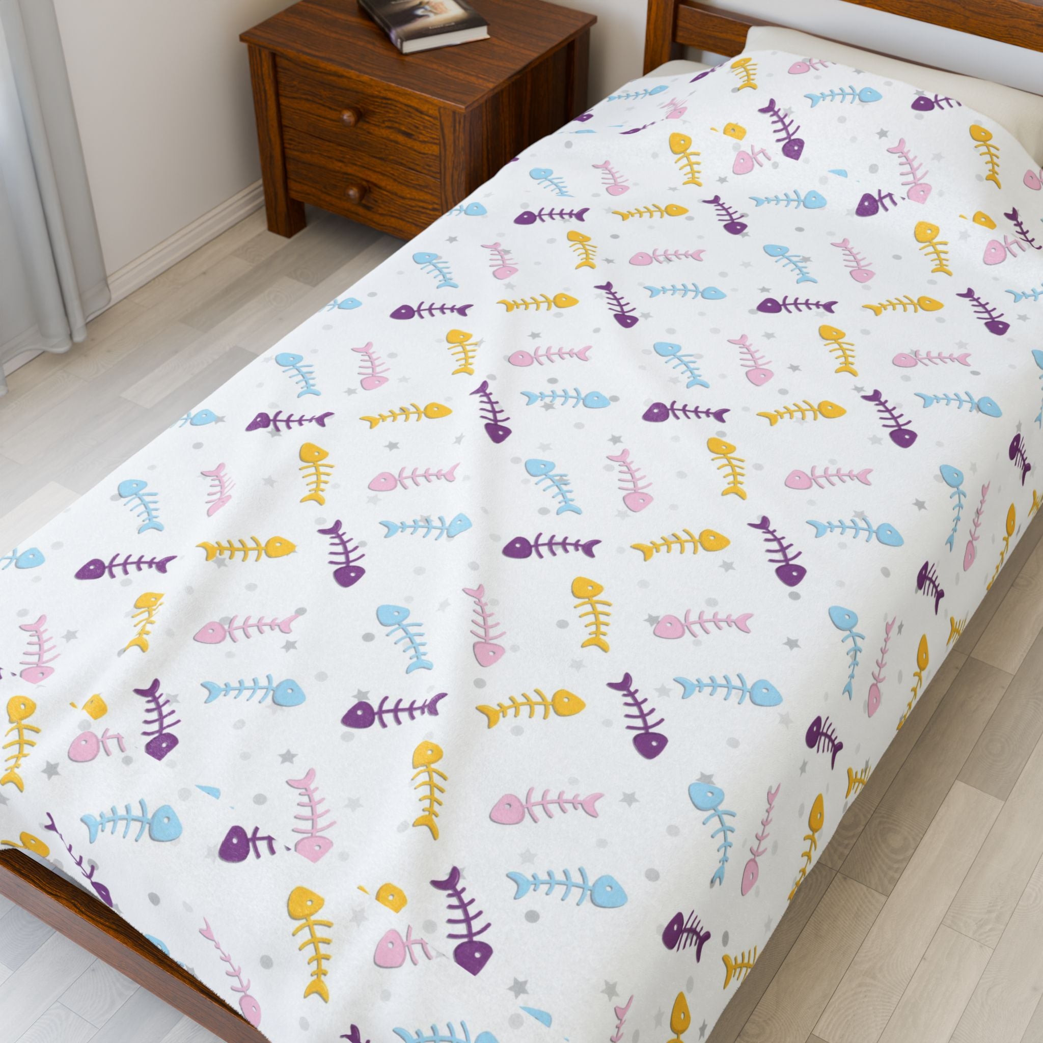 Pastel Rainbow Fishbones - Cozy Velveteen Plush Blanket
