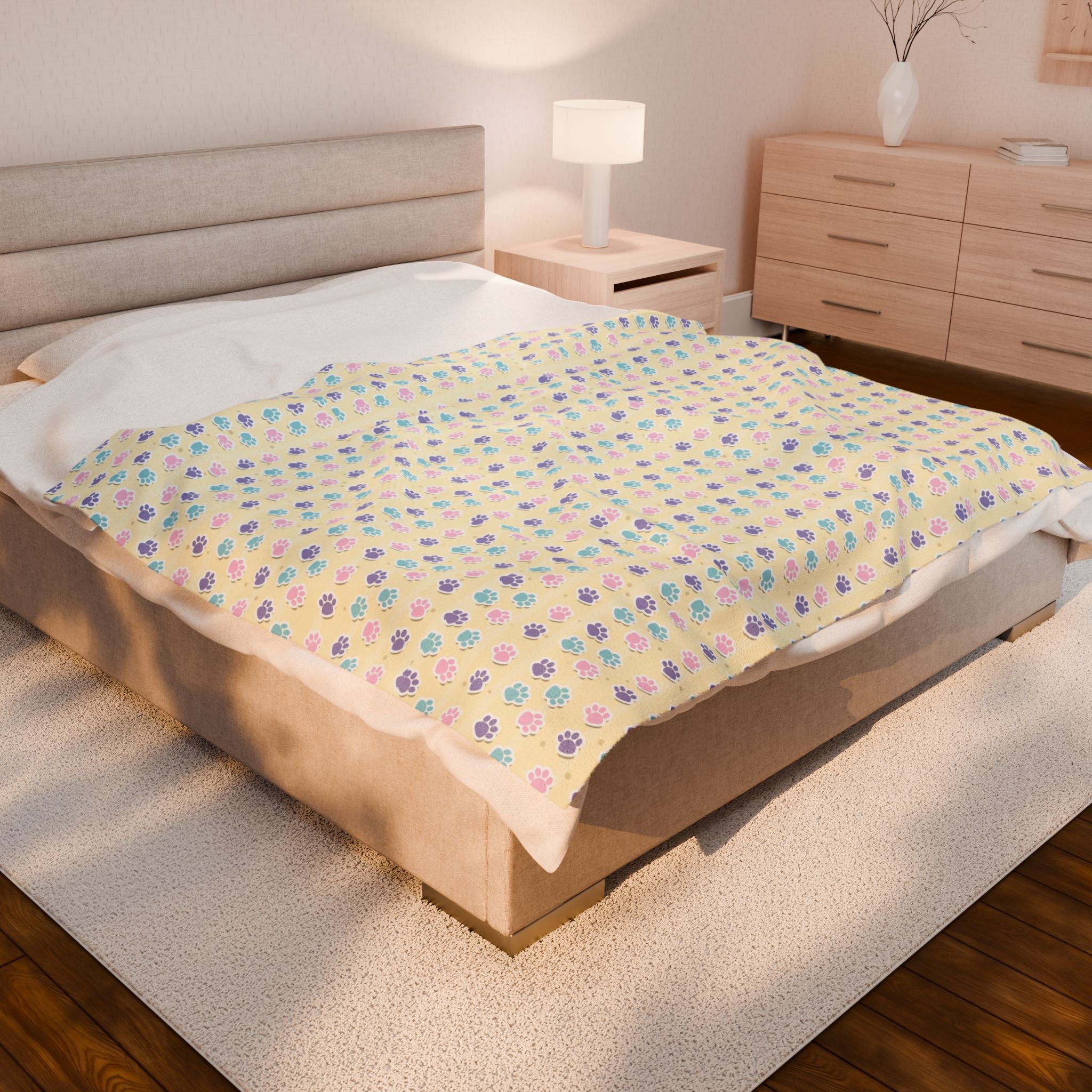 Pastel Paw Parade - Cozy Velveteen Plush Blanket
