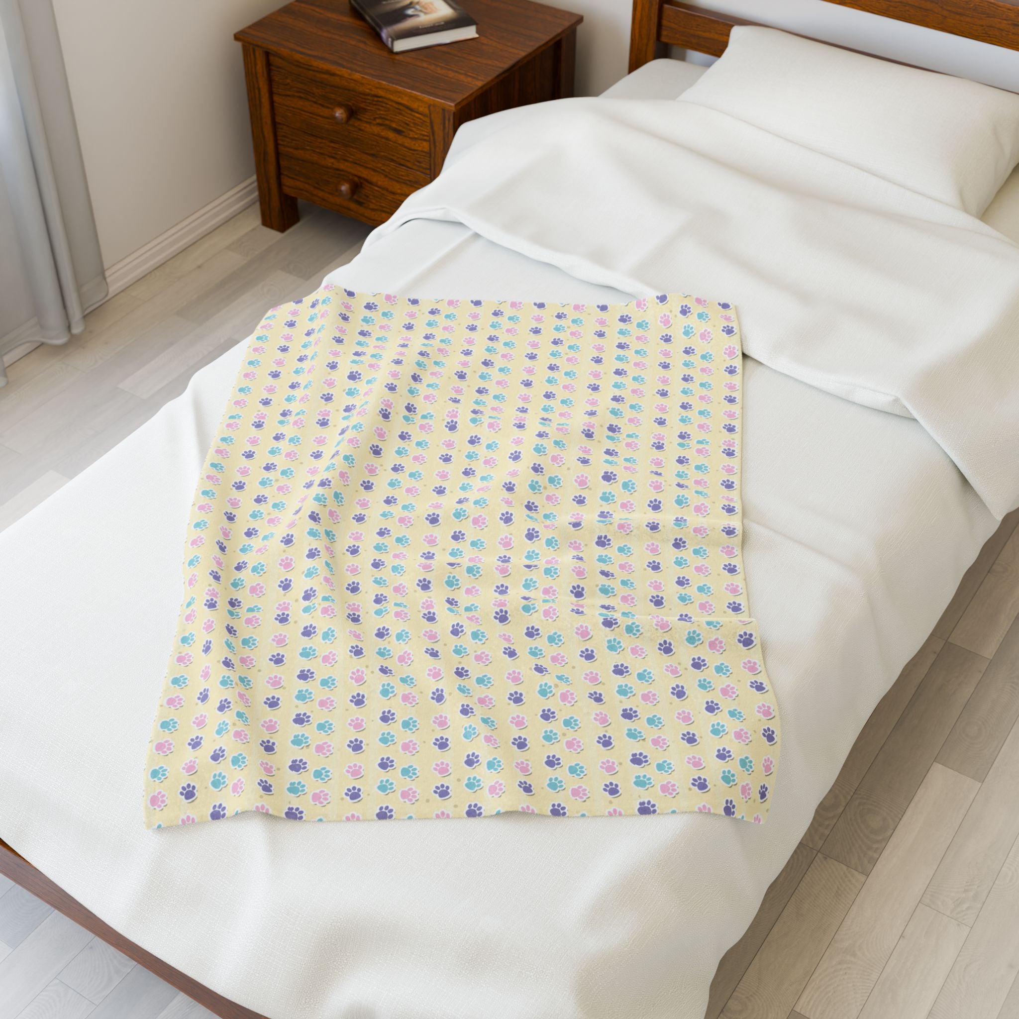 Pastel Paw Parade - Cozy Velveteen Plush Blanket