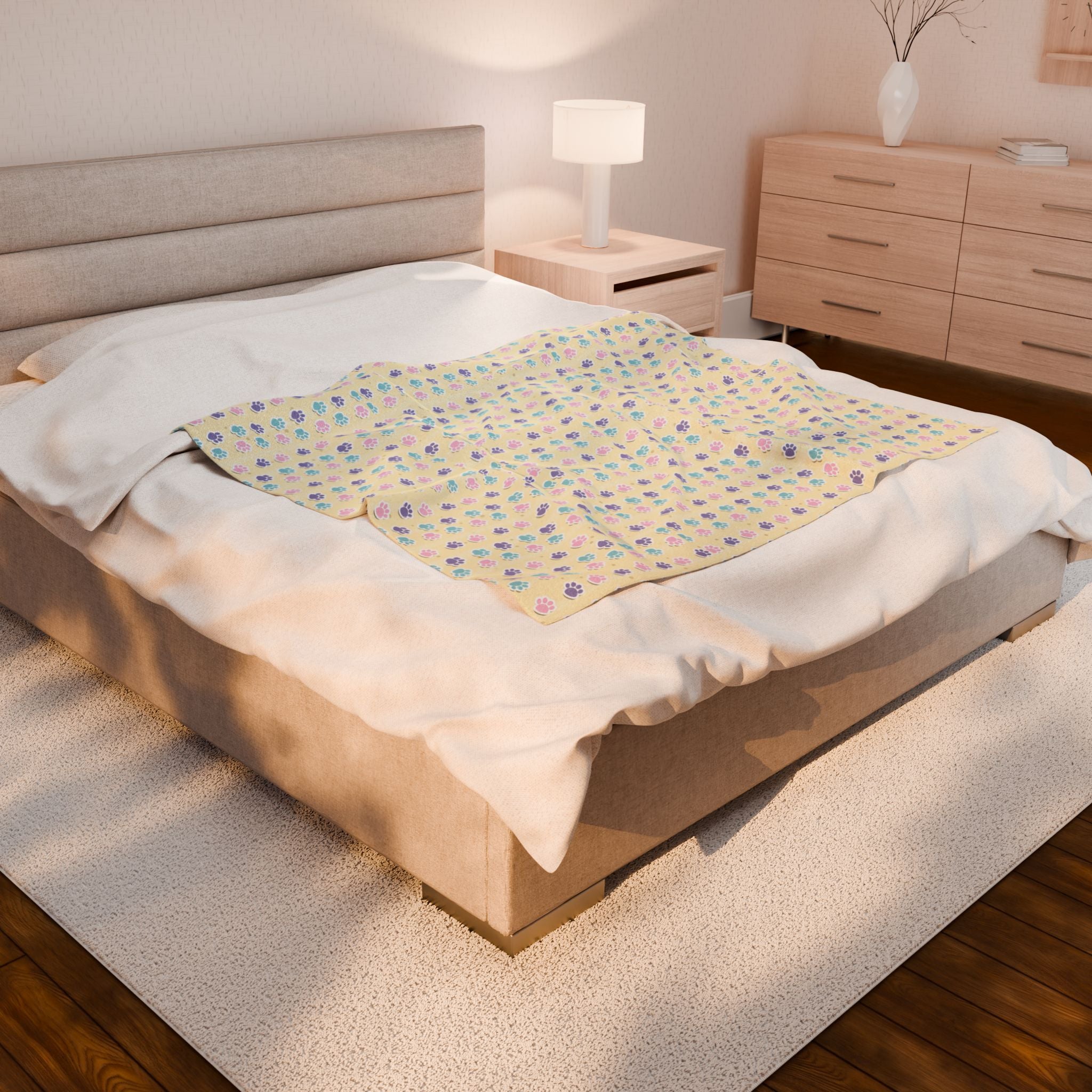 Pastel Paw Parade - Cozy Velveteen Plush Blanket