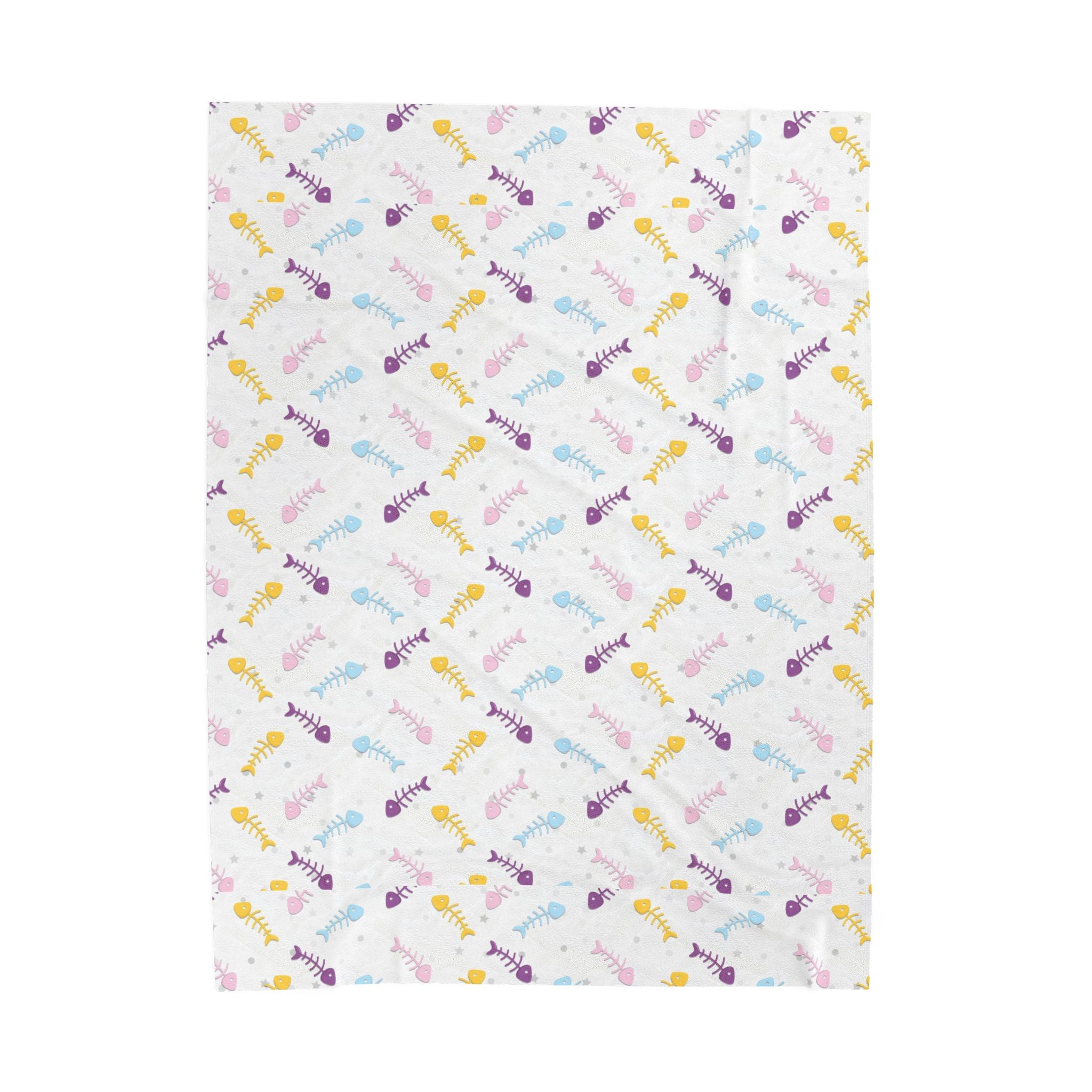 Pastel Rainbow Fishbones - Cozy Velveteen Plush Blanket