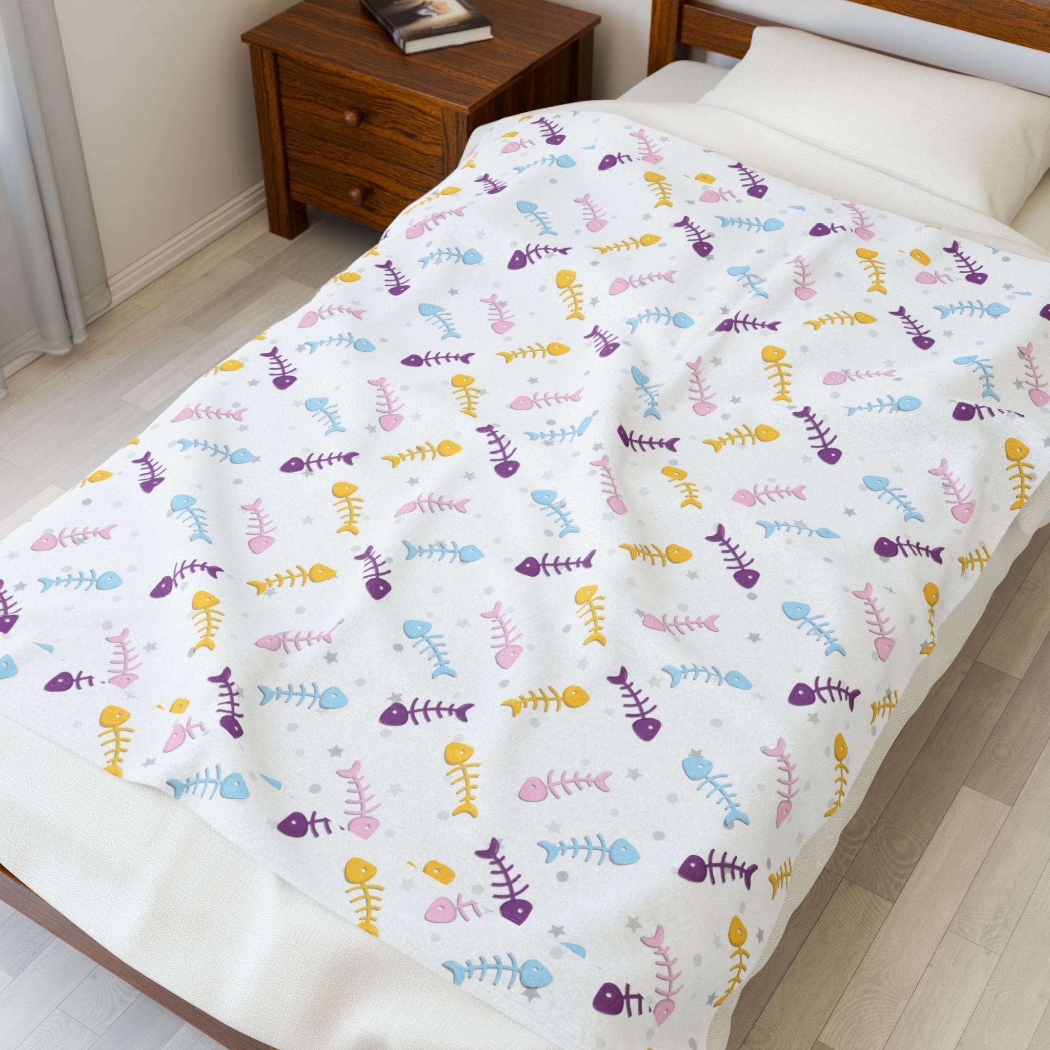 Pastel Rainbow Fishbones - Cozy Velveteen Plush Blanket
