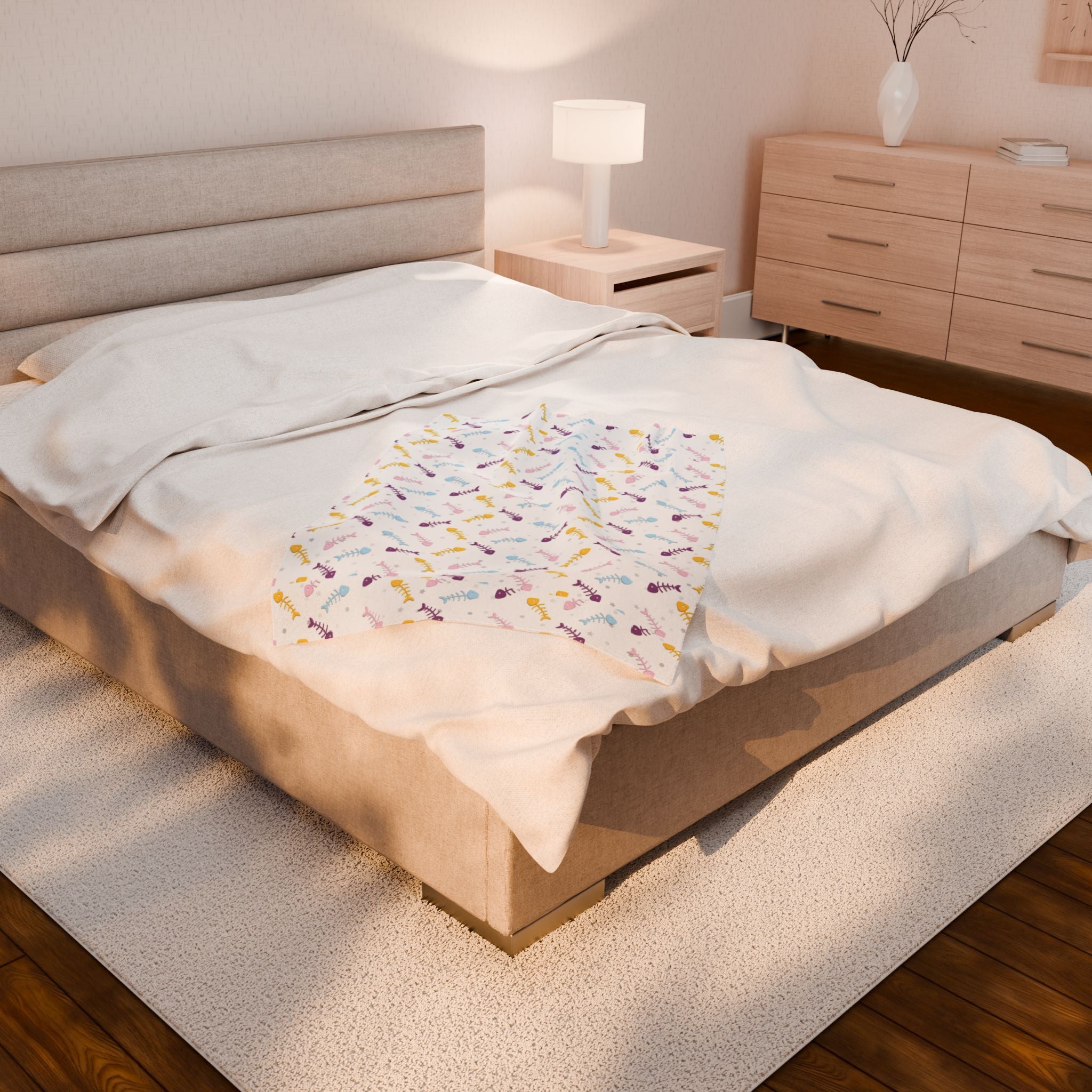 Pastel Rainbow Fishbones - Cozy Velveteen Plush Blanket