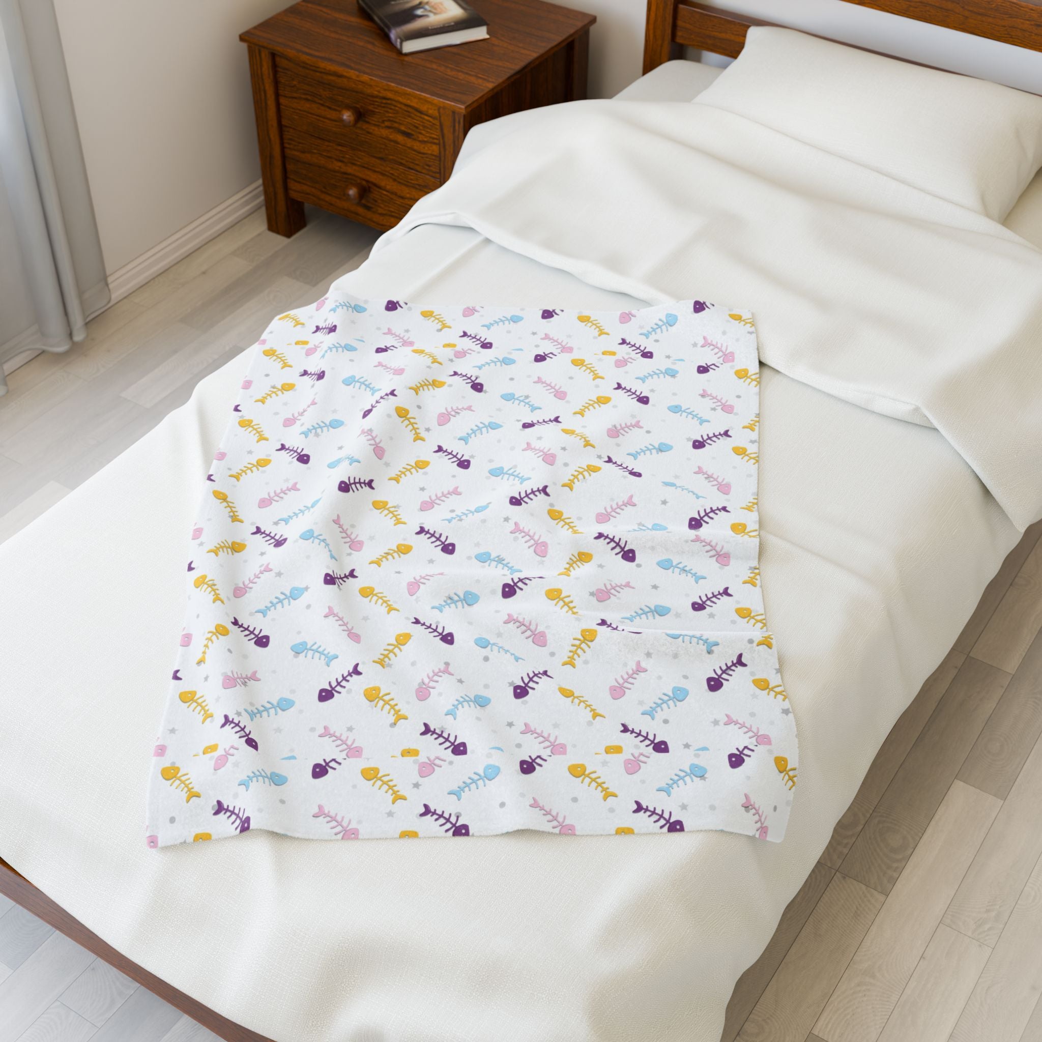 Pastel Rainbow Fishbones - Cozy Velveteen Plush Blanket