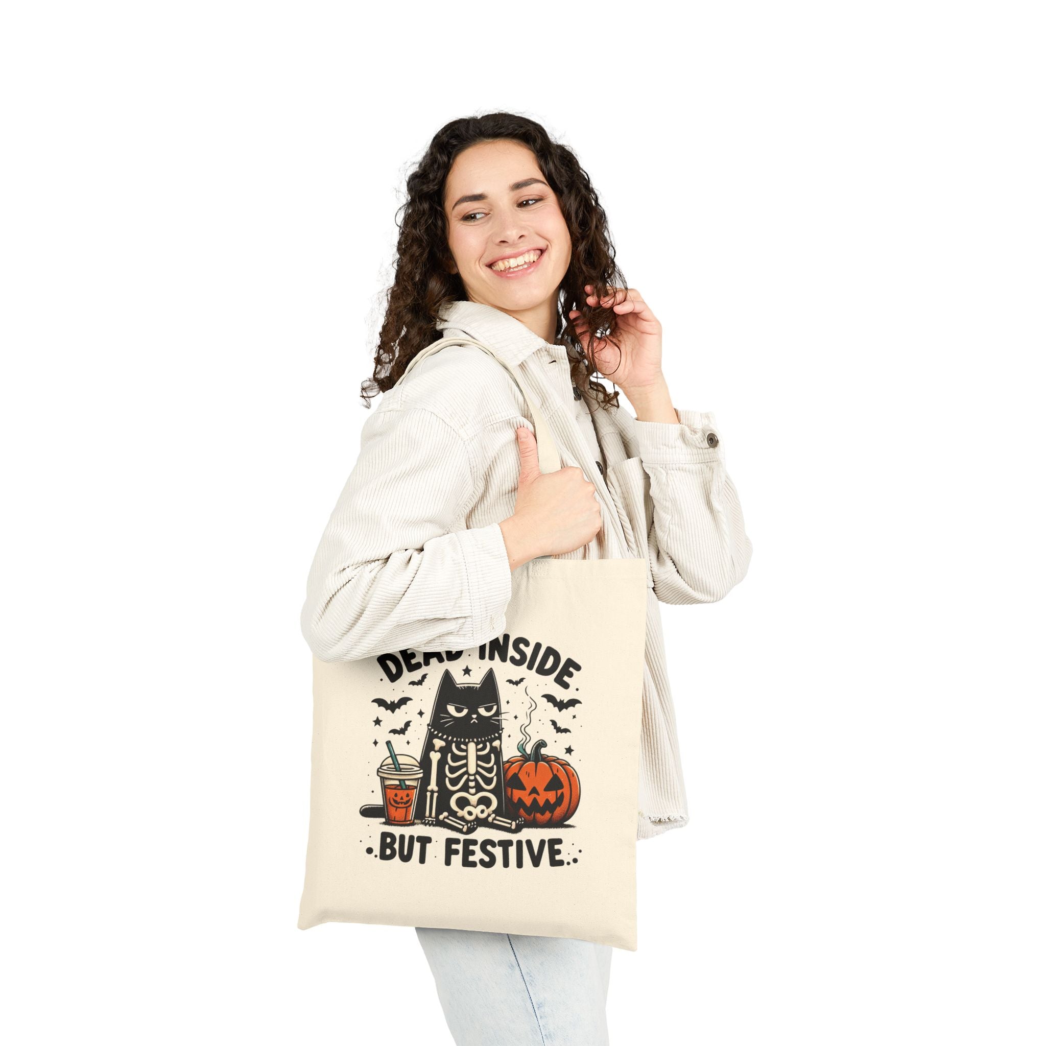Dead Inside But Festive – Halloween Cat Tote Bag